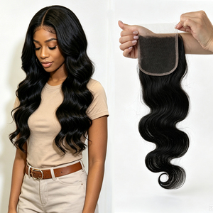 ผมต่อแบบ Body Wave 4x4 HD Lace Closure ทำจากผมแท้ ขนาด 10-22 นิ้ว สีธรรมชาติ ความหนาแน่น 130% ถอนขนมาแล้ว ปมที่ฟอกสีแล้ว - Product Image 1