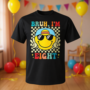 Maglietta a maniche corte per festa retrò Groovy per il 8° compleanno, stampa digitale con scollo rotondo unisex per bambini - Product Image 3