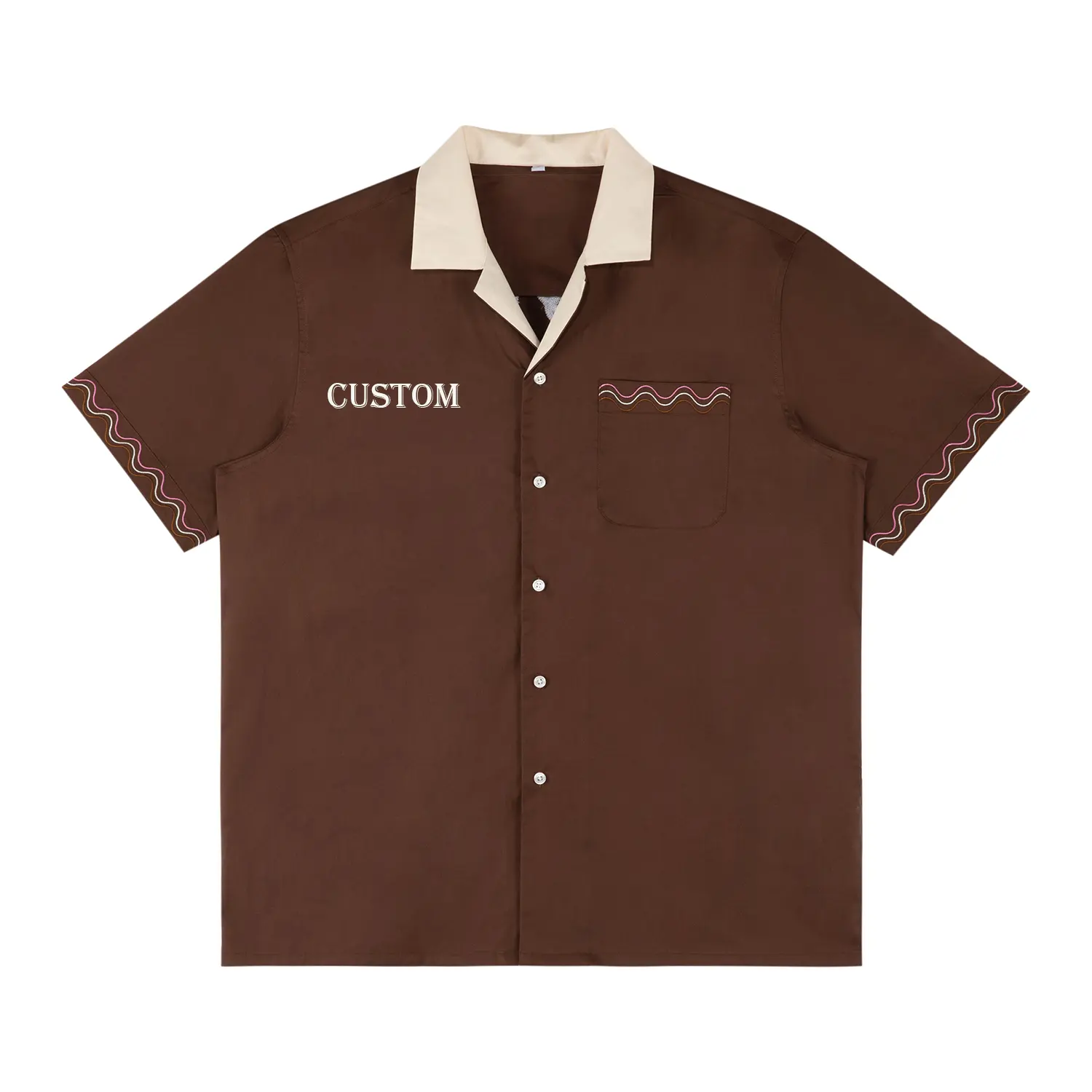 Фабричные дизайнерские рубашки для боулинга с контрастным кубинским лагерным воротником на пуговицах из хлопка с дизайнерским принтом для мужчин