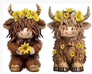 Statue <span class=keywords><strong>de</strong></span> veau nain <span class=keywords><strong>vache</strong></span> Highland ornement <span class=keywords><strong>de</strong></span> jardin en résine marron pour décor <span class=keywords><strong>de</strong></span> ferme Figurine d'art peinte en 3D pour plateau à plusieurs niveaux d'été - Product Image 6