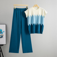 Ensemble coordonné en tricot pour femme, style luxe discret, pull sans manches côtelé et pantalon palazzo, collection boutique été