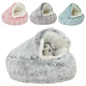 Hundebett-Haus Modernes Solides Design Warmes Plüsch Umweltfreundliches Rundes Haustierbett mit 100% Baumwollfüllung für Hunde zur Winternutzung - Product Image 1