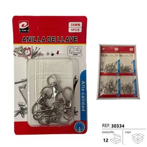 Anelli Portachiavi in Metallo 38mm, 5 Pezzi, Moschettone in Acciaio Inossidabile di Alta Qualità - Product Image 1
