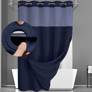 Ensemble de rideaux de douche <span class=keywords><strong>sans</strong></span> crochets DaiRui en tissu gaufré avec doublure en tissu à clipser, qualité hôtelière, imperméable, lavable, vert - Product Image 2
