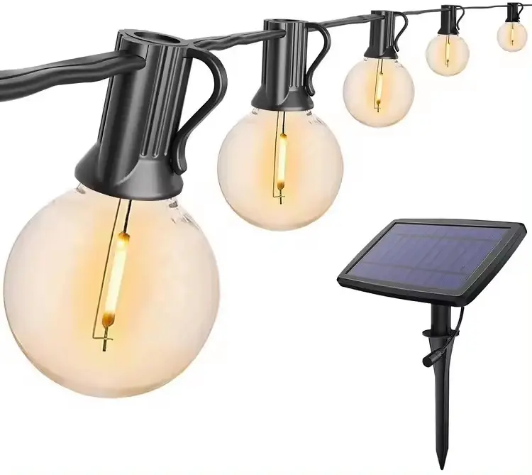 Lampu tali surya LED tahan air luar ruangan dengan Remote Panel surya 25 kaki Globe G40 lampu tali gantung
