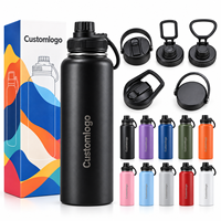 Bouteille d'eau isotherme en acier inoxydable personnalisée, écologique, sans BPA, anti-fuite, avec poignée, 40 oz, pour le sport et la gym