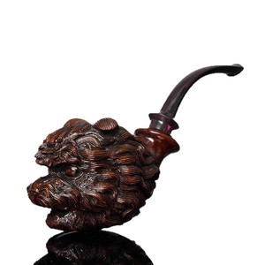 MUXIANG Hand Carved Lion Head Tobacco Pipe Bent Type Dark Colored Smoking Pipe For Men - Product Image 5