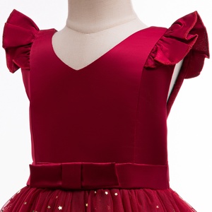 Abito da Principessa per <span class=keywords><strong>Bambina</strong></span> <span class=keywords><strong>Rosso</strong></span> Vino con Paillettes e Rete, Scollo a V Senza Maniche, Silhouette a Linea A per Natale e Capodanno - Product Image 4