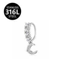 Anneau de piercing segmenté en acier chirurgical 316L HGC pour nez, oreille, hélix, cartilage, bijou lune