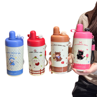 Tasse isotherme en acier inoxydable 304 à motif animal mignon, avec séparateur thé-eau, cordon portable et paille, pour les déplacements