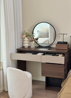 Table de maquillage moderne pour chambre à coucher avec miroir LED, éclairage 3 couleurs, tiroirs de rangement, table de toilette personnalisable OEM ODM