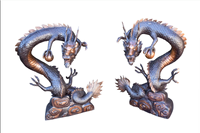 Grande statue de dragon debout en bronze coulé antique décorée de temple de jardin extérieur