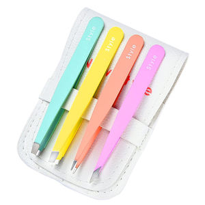 4 In 1 Pincet Voor Wenkbrauwen Professionele Slant Tip Tweezer Set Met Lederen Travel Case - Product Image 1