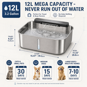 Bebedero <span class=keywords><strong>para</strong></span> Mascotas de Acero Inoxidable Multi-Pet, Capacidad de 12L, Dispensador de Agua Automático Inteligente <span class=keywords><strong>para</strong></span> Mascotas con Bomba de Filtro Cuádruple <span class=keywords><strong>para</strong></span> 30 Días - Product Image 2
