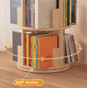 Estantería giratoria <span class=keywords><strong>circular</strong></span> de madera maciza con ruedas Torre de estantería rodante de tipo ancho de 360 ° adecuada para niños - Product Image 2
