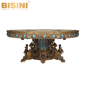 Splendido stile <span class=keywords><strong>barocco</strong></span> francese reale Louis Palace dipinto a mano turchese porcellana rame angelo piedistallo dorato <span class=keywords><strong>tavolo</strong></span> da pranzo <span class=keywords><strong>rotondo</strong></span> - Product Image 1