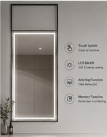 Miroir LED intelligent rectangulaire encadré, mural, avec fonction anti-buée, interrupteur tactile, haut-parleur Bluetooth LED à intensité variable, anti-buée IP44, pour hôtel