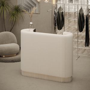 Escritorio de recepción <span class=keywords><strong>rotonda</strong></span> Escritorio de frente blanco Respetuoso con el medio ambiente Papel Kraft Plegable Estante de productos básicos Soporte de exhibición para el hogar y <span class=keywords><strong>la</strong></span> Oficina - Product Image 5