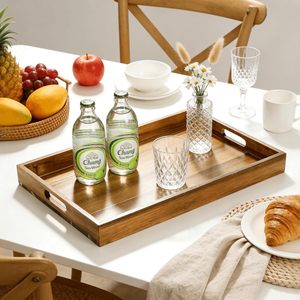 Unique Kitchen <b>Trays</b> Set Food Wood Valet <b>Trays</b> Serving Platter Party extra <b>Large</b> Acacia Wood Serving <b>Tray</b> With Handles - Product Image 4