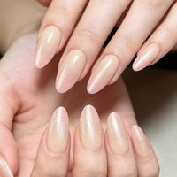 Faux ongles de luxe en amande à couverture complète, pailletés ombrés, en ABS, longueur moyenne, design, fournitures de nail art en gros