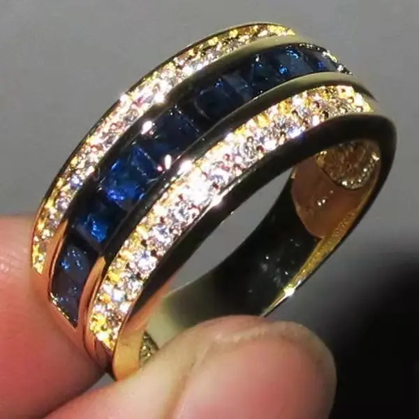 Anel de diamante quadrado de safira, venda quente, anel de diamante de safira, <span class=keywords><strong>europa</strong></span> e os estados unidos, banhado a ouro 18k, anéis de diamante, para homens e mulheres