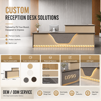 Bureau d'accueil moderne et élégant avec éclairage LED, bureau d'accueil de luxe avec rangement, taille personnalisée pour bureau, hôtel, salon de beauté, salle d'exposition
