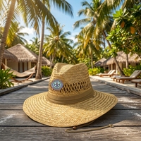 Chapeau de paille naturel brodé en gros 2026, chapeau de paille de plage personnalisé, chapeau de paille de sauveteur en gros pour hommes, chapeau de paille de protection solaire