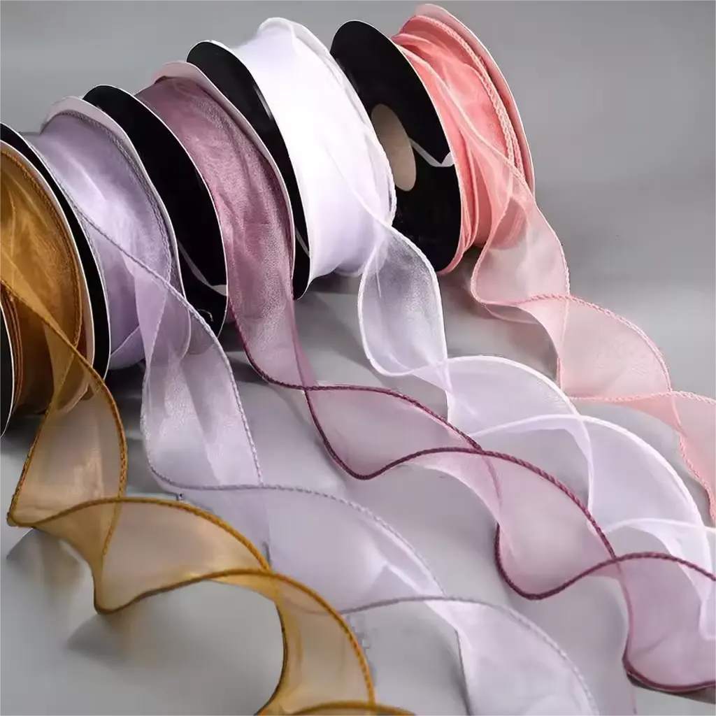 Lude Fishtail Edge Wave Organza Ribbon Wedding Party Wholesale Customize 196 Solid Colors Organza for Crafts Flower Packing
