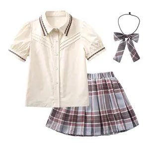 Französisch Toast Jungen Mädchen Shirt Shorts Check Rock Geschenk Krawatte Schule Abzeichen Internat ional Kinder Sommer Kindergarten Schuluniform Set