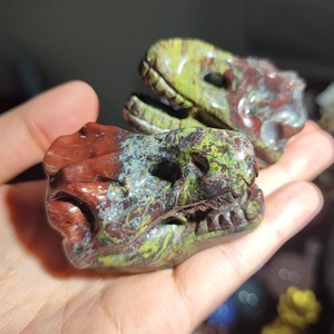 Vente en gros de statues de crânes de dinosaures en pierre de sang de dragon bohème naturelle, sculptures en pierre Feng Shui, artisanat pour la décoration de la maison, cadeau - Product Image 5