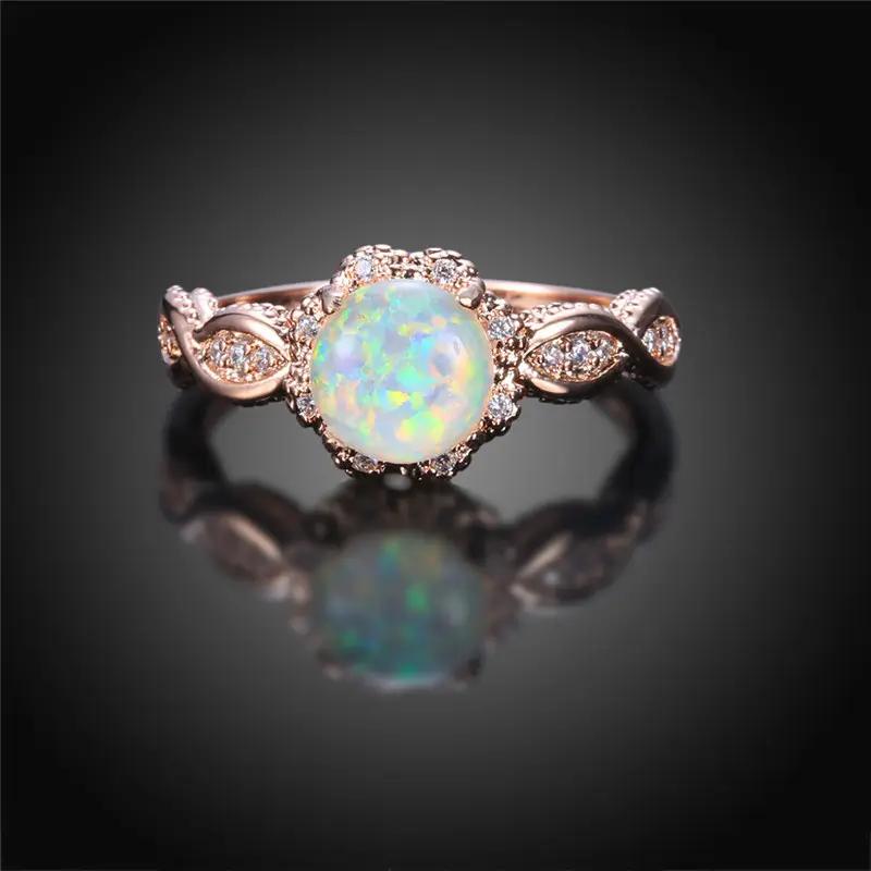 High Quality Natural round Opal Gemstone women Engagement Ring Jewelry