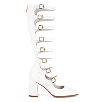 Bottes montantes au genou à lanières à boucle pour femmes talon bloc chaussures de fête gothiques Mary Jane