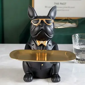 Custom Eenvoudige Geometrische Zwarte Hond Standbeeld Franse Bulldog Sculptuur