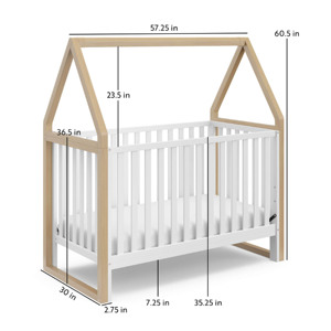 Baby <b>House</b> Wooden <b>Bed</b> 3-in-1 Baby Cot <b>Bed</b> Toddler <b>Bed</b> & Toddler Sofa Cot with Protective Teething Rails - Product Image 5