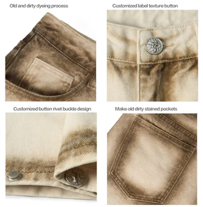 Pantalones vaqueros informales de estilo americano para hombre, pantalones Retro rectos holgados, tinte sucio lavado de mezclilla para hombre, pantalones vaqueros - Product Image 3