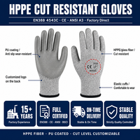 Hppe en388 verre jardin protection industrie anti - Coupure 5 grade pu enduit Construction sécurité gants anti - coupure