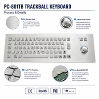Clavier à trackball industriel en acier inoxydable étanche IP54 personnalisé PC-801TB, 67 touches USB PS/2 pour machine CNC, kiosque