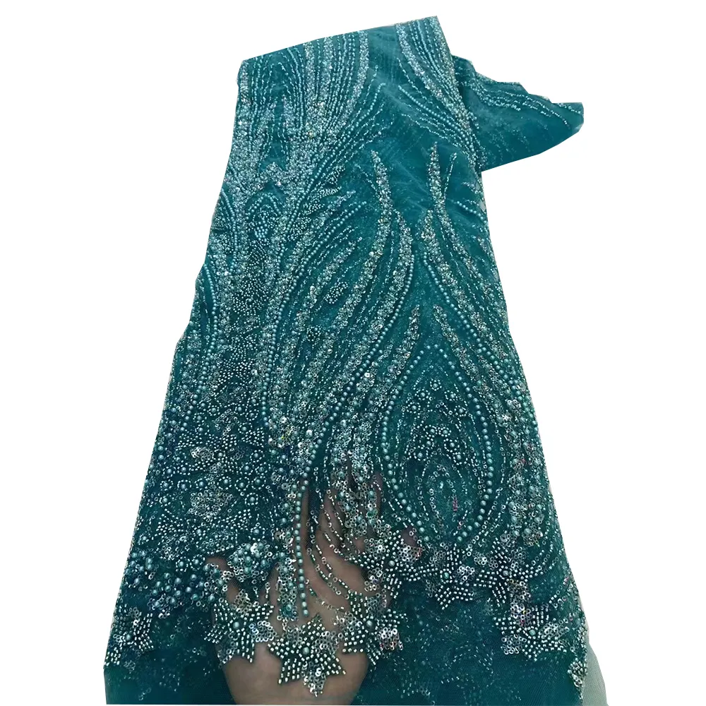 NI.AI ราคาขายส่ง OEM 3D หนักลูกปัดผ้าแต่งงานเงินเงาเลื่อมลูกไม้ผ้าตาข่าย Tulle