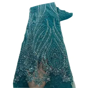 NI.AI оптовая цена OEM 3D обильно расшитая бисером свадебная ткань Блестящая серебряная кружевная Тюлевая сетчатая ткань