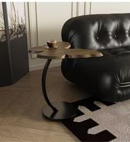 Mesa de Centro Minimalista con Marco Metálico y Borde de Mariposa, Madera de Nogal Negro, Estilo Mediados de Siglo, Mesa Auxiliar para Sala de Estar