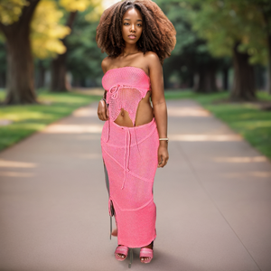 Conjunto de dos piezas de falda maxi sin espalda de tela de suéter sexy para mujer, modelos explosivos de moda - Product Image 3