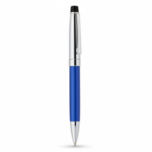 Penna Promozionale con Corpo in Metallo, Penna a Sfera Blu Lucida con Materiale Effetto Piuma, Cromata, Regalo Aziendale Originale BANER PENS - Product Image 2