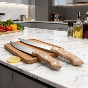 مجموعة سكاكين مطبخ حديثة من الفولاذ المقاوم للصدأ مصنوعة يدويًا ومسننة ومناسبة للاستخدام من الجانبين وآمنة للغسل في غسالة الأطباق للمحترفين - Product Image 3