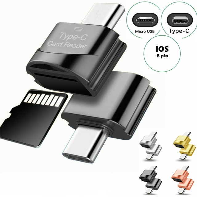 Portable Mini Card Reader 5 Pin Micro Type C to SD TF OTG Adapter USB 3.1 Type-C Card Reader for Phone Mac Laptop Smartphone