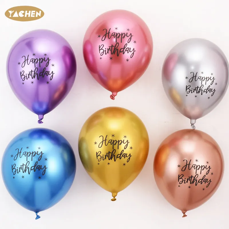 Yachen Ballon en látex nuevo estampado de feliz cumpleaños cromo metálico alta calidad 12 pulgadas globos de látex paquete de 100