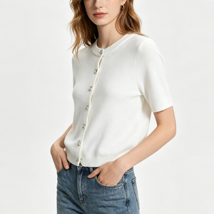 Factory High Quality Bow Button Decorative Knitted <strong>Cardigan</strong> Retro Short-sleeved Chic Coat Knitted Sweaters <strong>for</strong> <strong>Women</strong> - Product Image 2