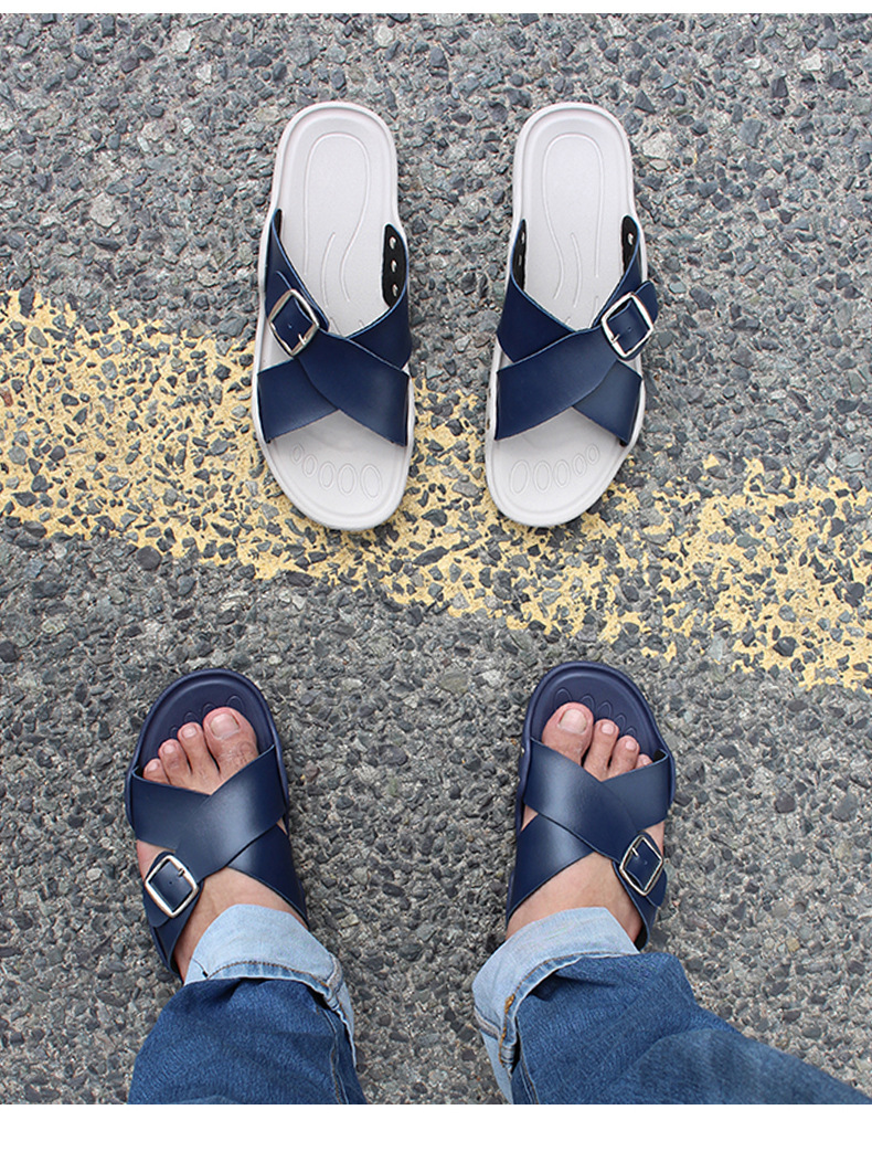 Outdoor Imitation Leather Beach Sandals Shoes Men Slides Casual Sandals Slippers