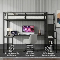 Lit mezzanine en métal avec escalier de rangement, bureau multifonctionnel, canapé, gain de place, pour chambre, hôtel, appartement, dortoir, design moderne