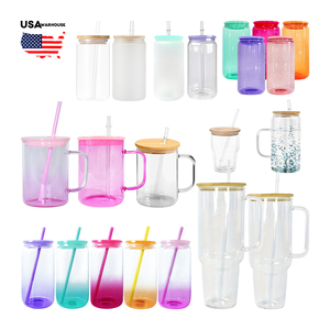 Taza de vidrio de borosilicato de doble pared transparente esmerilada de 16oz, 32oz, 3oz, taza de café de viaje con tapa de bambú y pajita - Product Image 1