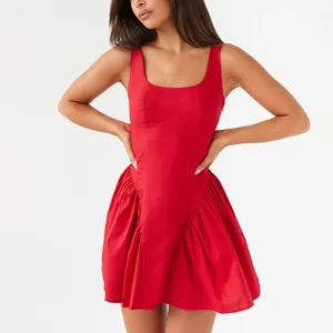 新潮流女装定制性感无袖紧身胸衣领带背白色红色迷你连衣裙优雅派对中庸合身一线连衣裙